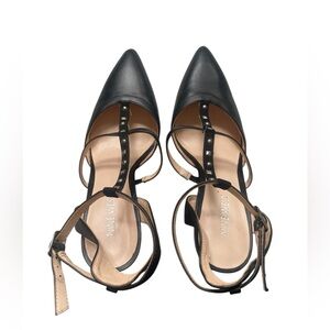 Black Nine West pointed toe studded mid heel pumps 8